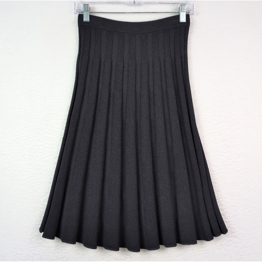 NWT St. John Basics Collection Pleated Skirt Sz 2 Black Wool Blend Pull On Midi - Picture 4 of 7